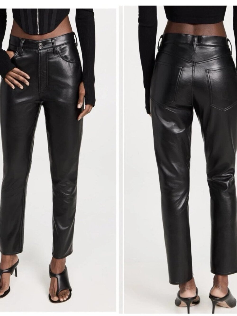 NWOT AGOLDE RILEY LONG Recycled Leather Blend Black Pants High Rise Straight 24